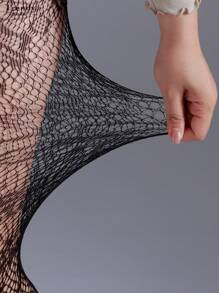 1 Stück Große Größen Frauen Gothic Blumen Spitze Jacquard Fischernetz Halterstrumpfhose, elastische Skinny Leggings, modische sexy schwarze Netzstrümpfe, geeignet für alle Jahreszeiten