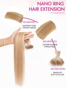 12-24inch Human Hair Extension Pre-Bonded Micro Nano Rings Beads Loop Nano Hair Extensions Cold Fusion Nano Ring Extensions Nano Tip Extensions 50 Strands Human Hair Extensions For Women - Seamless, Invisible & Natural Look Suitable For All People - S18/613 - View 3