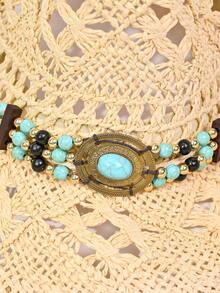 1pc Women's Khaki Wavy Striped Bow Beach Sun Hat, Elegant For Seaside Travel Holiday - MZ3001 - View 6