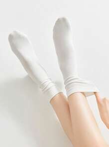 1/3/5/10/15/20 Pairs Women's Solid Color Wide Mouth Comfortable Simple Maternity Socks, Moisture-Wicking Mid-Calf Socks