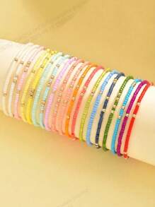 Ensemble de 19 pièces/set Bracelets d'amitié avec perles de résine multicolores bohèmes et breloques en CCB dorées