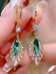 1 对优雅法式高端时尚紫水晶泪珠环状耳环，简约而别致 - 紫色 - 查看 7