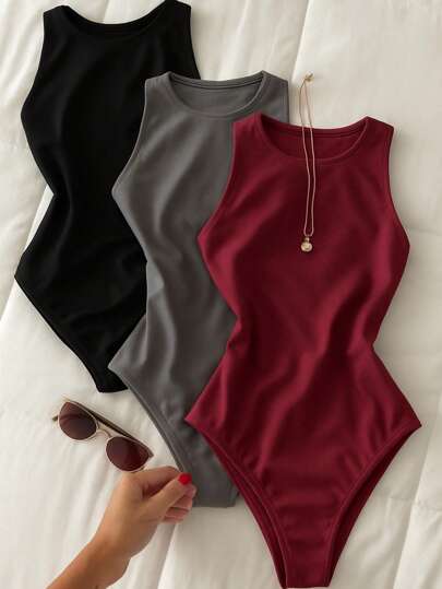 Kit Body Feminino Bori Regata Bory Collant Versátil Casual Costas Fechada Segunda Pele Básico Estiloso Várias Cores