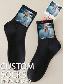 1 Pair Customized Face Socks, Couple Socks, Photo Printed Socks, Personalized Funny Face Socks, Any Face Can Be Printed On Socks, Great For Anniversary, Valentine's Day, Birthday, Wedding Gifts, Autumn Socks - Black - View 4