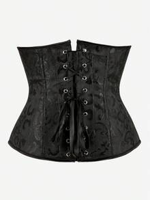 胸下束身衣提花腰部训练带瘦身束腰塑身衣，适合万圣节 - 黑色 - 查看 3