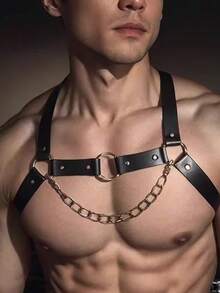 Men's Chest Chain Suspenders - Punk Stud Detail, Adjustable Square Buckle Shoulder Strap, Very Suitable For Nightclubs, Parties And Electronic Music Festivals - Black, |Punk Style| Adjustable Strap