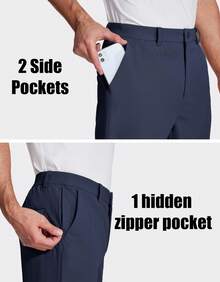 KEFITEVD Men's Golf Pants Stretch Dress Pants Quick Dry Water Resistant Lightweight Flat Front Work Pants Moisture Wicking - Navy Blue - View 4