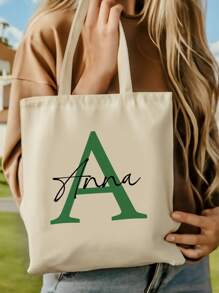 1 pièce Sac fourre-tout en canevas personnalisé pour la rentrée scolaire, nom personnalisé, sac à main, cadeau scolaire, cadeau de remise des diplômes, cadeau de fête, sac de plage, sac de mariée, sac en canevas pliable, unique, léger, grande capacité, décontracté, , convient pour sac à main, sac à bandoulière, détente urbaine