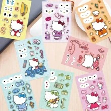 Sanrio 8 fogli di adesivi puzzle dei cartoni animati Sanrio, Hello Kitty kawaii, giochi di assemblaggio volto, puzzle, regalo per bambini