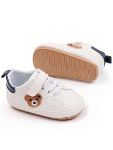 1 Pair Baby Shoes, Cute Cartoon Bear Design, Suitable For Indoor And Outdoor Non-Slip Toddler, Soft Flat Shoes - Blue - View 3