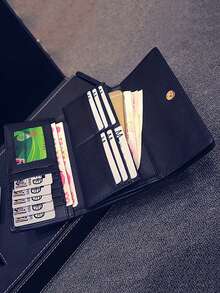 Fashionable Rivet Decorated Trifold Long Wallet, Versatile For Daily Use - Black - View 8