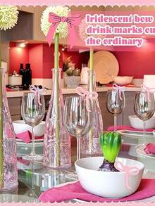 粉色蝴蝶结饮料标记 | 单身派对、性感生日派对配件、少女丝带派对饮料用品 - 彩色 - 查看 4