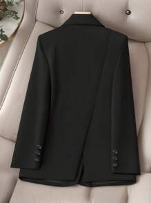 HOMEYEE Women's Lapel Collar Long Sleeve Pocket Spring Autumn Winter All-Season Vintage Elegant Casual Resort Business Professional OL Plus Size Top Jacket - Black - View 2