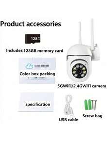 1个1080P高清摄像头，家用/宠物监控摄像头，带手机App，WiFi摄像头，适用于家庭安防，支持2.4GHz WiFi或2.4GHz/5GHz WiFi，双向语音，移动侦测，人员追踪，室外安防摄像头，安防监控摄像头 - 彩色 - 查看 11