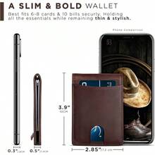 RFID Blocking Slim Bifold Genuine Leather Minimalist Front Pocket Wallets For Men With Money Clip Thin Mens - A. Texas Brown 1.0 - View 6