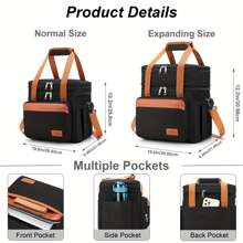 Double Layer Insulated Lunch Bag, Suitable For Lunch Boxes At Work, School, Picnic Beaches, Men's And Women's Lunch Bags, Foldable And Reusable Portable Lunch Box With Side Pockets, One Shoulder Hand-Held Lunch Bag Insulated Lunch Bag, Non Food Contact