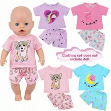 16-18 Inch Baby Doll Pajamas Home Wear Short Sleeve Shorts Set Holiday Gift Children's Birthday Gift Suitable For Children Over 3 Years Old - 彩色 - 查看 3