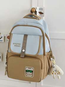 1 件新款时尚百搭拼色学生背包，尼龙防水大容量书包，无挂件 - A - 查看 13