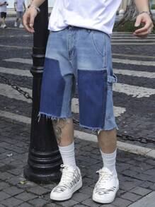 Pantalones cortos de mezclilla de pierna recta, jeans desteñidos con parches, conjunto de moda informal como regalo, adecuado para el verano