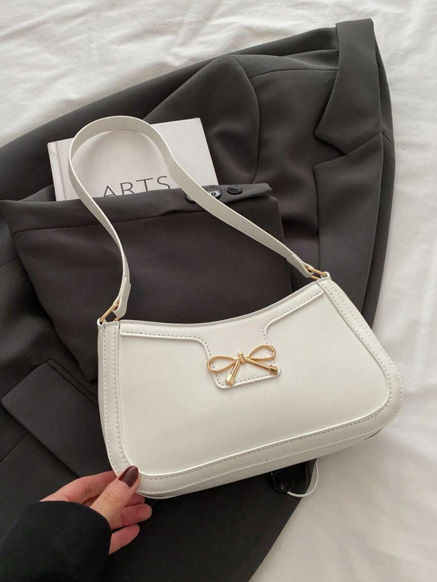 Stylish PU Leather Crossbody Bag With Lovely Bowknot Metal Decor, Elegant, Chic, Fashion For Daily & Casual Use, Fashionable Bow Purse For Women