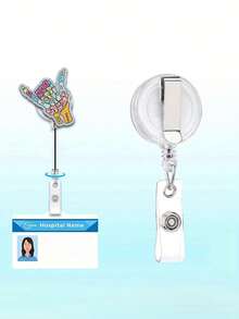 [Süße Krankenschwester Abzeichen] 1 Stück einziehbare Krankenschwester Abzeichen Clip mit ID Halter | Shaka Handzeichen Finger für Handanatomie Student Arzt Namensschild Karte KS LPN Medizinische Assistentin Büroarbeit Alligatorclip Süßes Krankenschwester Geschenk, Schulanfang, Weihnachtsgeschenk - Verschiedenfarbig - Übersicht 4