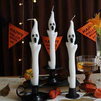 1pc Halloween 3D Ghost Shape Tall Candle, Premium Ambiance Party Decor, Holiday Gift, Scented Candle, Table Decoration Home Decor Halloween Decor Fall Decor Room Decor