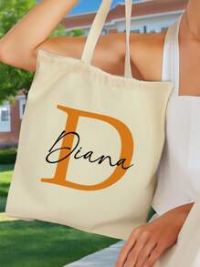 1 pièce Sac fourre-tout en canevas personnalisé pour la rentrée scolaire, nom personnalisé, sac à main, cadeau scolaire, cadeau de remise des diplômes, cadeau de fête, sac de plage, sac de mariée, sac en canevas pliable, unique, léger, grande capacité, décontracté, , convient pour sac à main, sac à bandoulière, détente urbaine