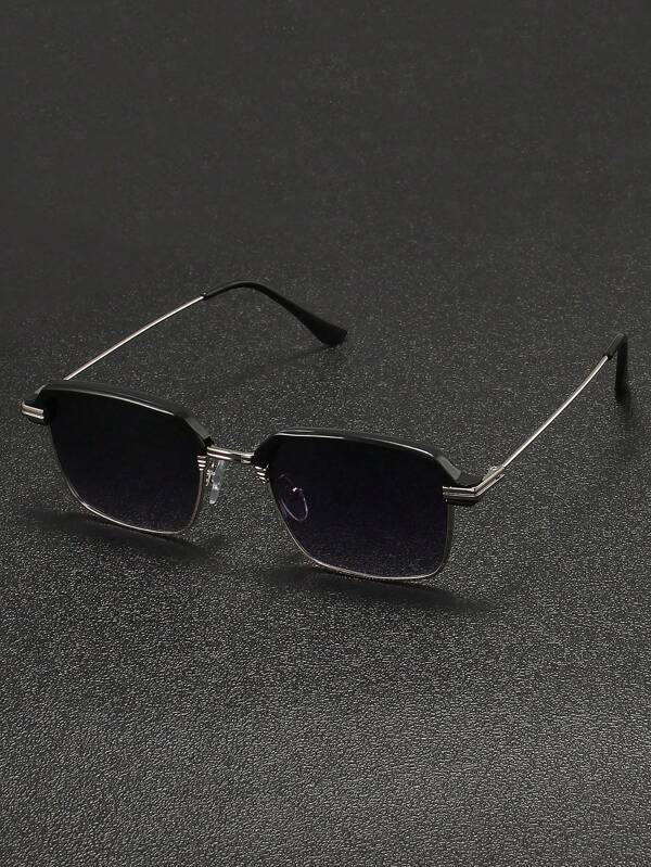 1pc Retro Square Men's Glasses, Metal Frame Literary Business Outdoor Fishing Travel Gradient Color Decorative Glasses