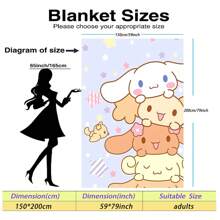 Sanrio Mehrfarbige Jellybean Corgi Hund Anime Decke - Gestrickte Polyester Fleece, modernes digitales Druckbild, Cartoon Thema, Sanrio Kitty Merchandise, gemütliche Ganzjahres Heim Dekor Tagesdecke, maschinenwaschbar