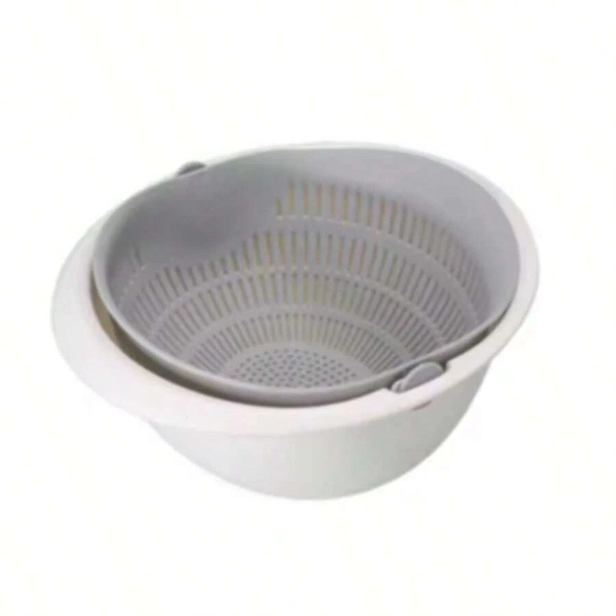 Kitchen Fruit Tray Removable Double Layer Fruit And Vegetable Basin Draining Basket Creative Household Rotating Washing Basket - 灰色 - 查看 1