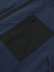 1 Peça Jaqueta Corta-Vento com Capuz e Bolsos Colorblock para Homens, Softshell À Prova d'Água para Uso Externo e Funcional