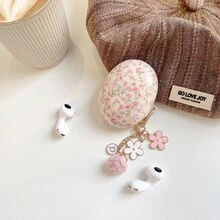 Minimalist Pink Floral Rose Flower Elements Protective Bluetooth Earphone Case With Flower Charm Keychain For Huawei Freebuds Clip2/Clip Wireless Bluetooth Earphones, Freebuds Pro3/Pro4/7i, Freebuds Clip/SE2/SE3/5i/6i/Freebuds6 Bluetooth Earphones Gift Party - Pink - View 4