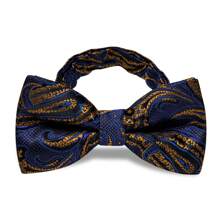 Men's Paisley Bowknot - Vintage Wedding Boutonniere, Jacquard Satin Textured Adjustable Clip-On, Groomsmen Luxury Accessory Set