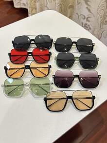 1pc Women's Casual Vintage Square Large Frame Dual-Bridge Tinted Fashion Glasses, Suitable For Daily Wear, Beach, Street Style, Summer Aviator Shape Shades - Lime Green - View 12