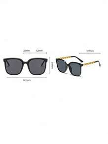 1 Pair Unisex Square Frame Chain Decoration Fashion Glasses, Fashionable Black Luxury Style Glasses Suitable For Beach, Daily Life, Vacation And Outdoor Travel Square Shape Shades