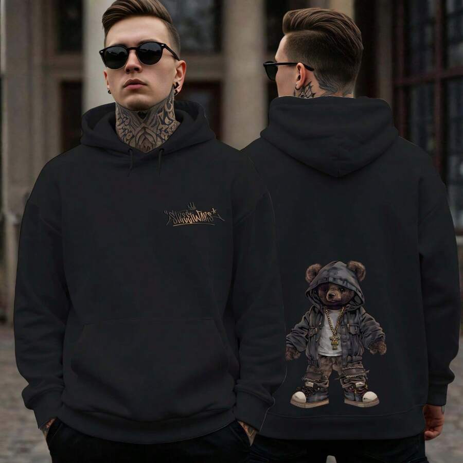 Sweatshirt  Hooded Long Sleeve Coat - 黑色 - 查看 1