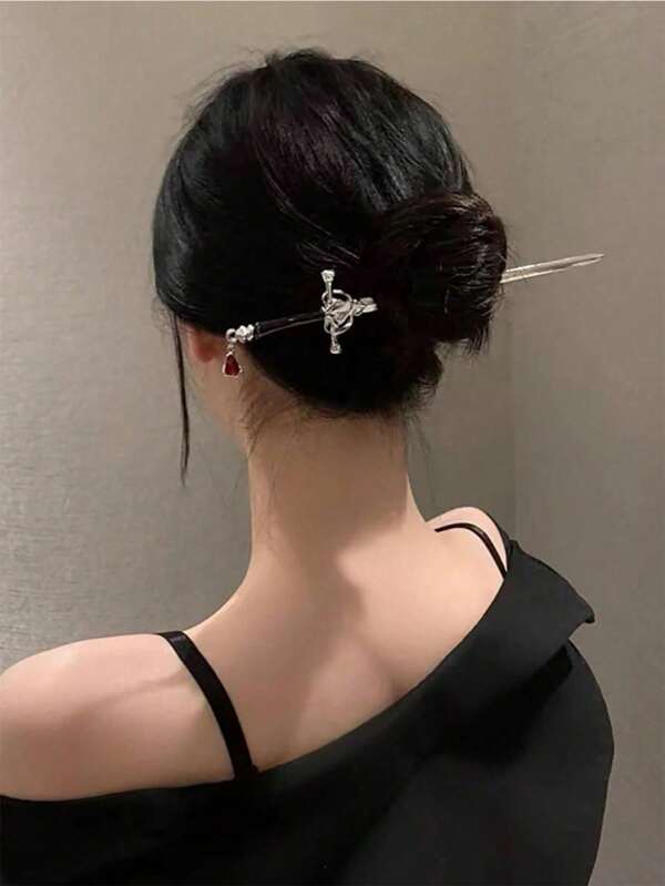 Sword Hair Stick Metal Sword Hair Clip Stick With Gemstone Pendant, Retro Style Hair Chopstick, Women Long Dense Hair Accessories, Bun Extension, Hair Bun Maker, Pins For Hair, Bun Hair Piece, Hair Styling Pins, School Stuff