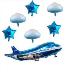 7 Stücke große Flugzeug, weiße Wolke, Stern Aluminium-Folienballons, geeignet für Geburtstagsfeiern, Piloten-Abenteuer-Thema Dekoration