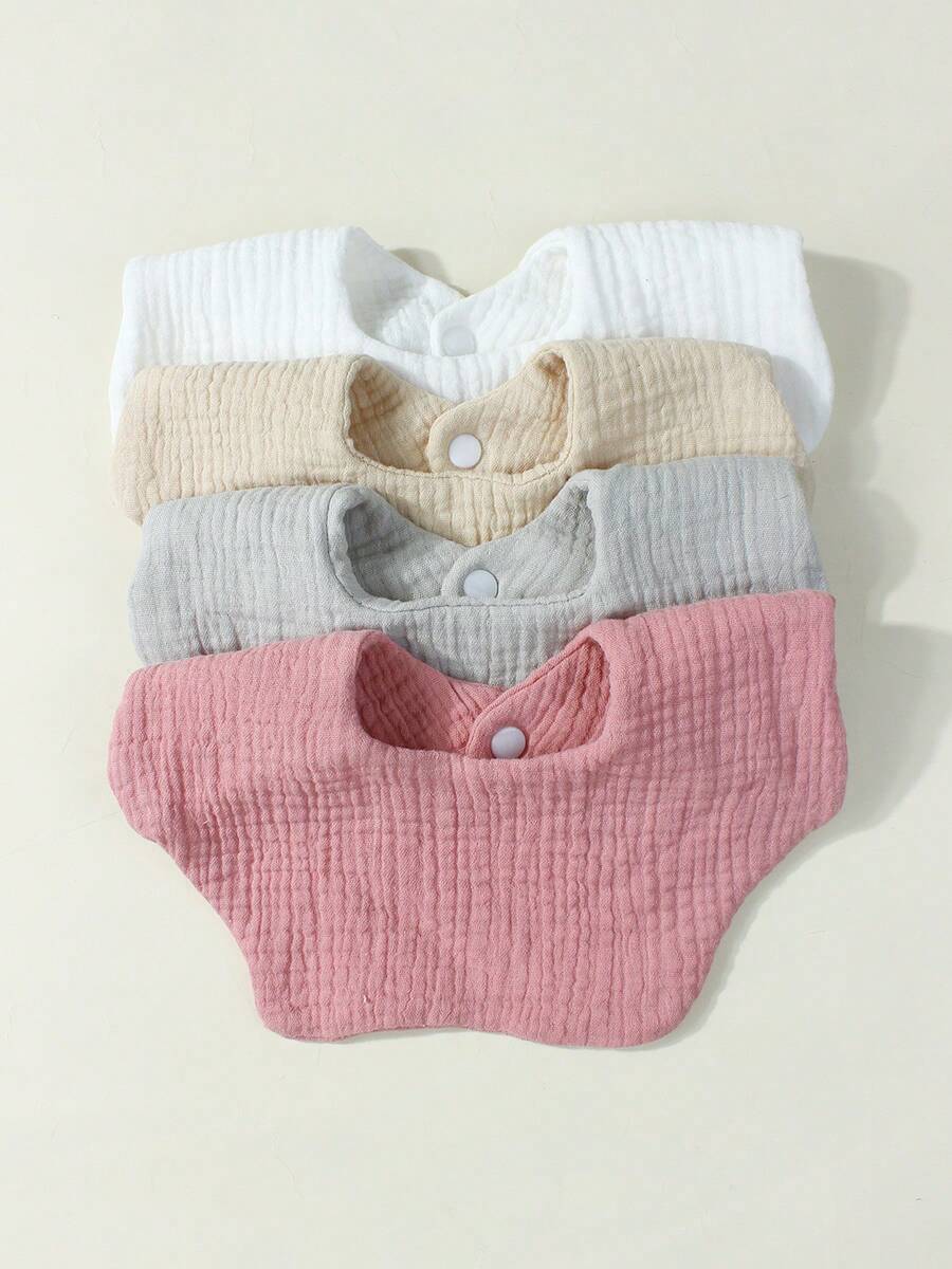 4件套新生儿糖果色棉纱布可爱围兜套装，适合四季日常使用 - 彩色 - 查看 1