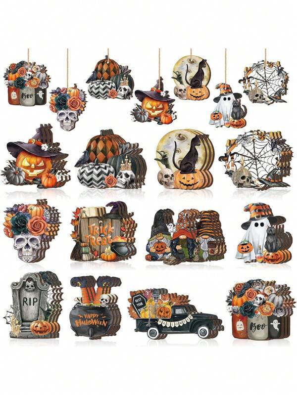 Letrero colgante de madera para Halloween, decoración para fiesta en casa, ornamentos de telaraña, calabaza y murciélago