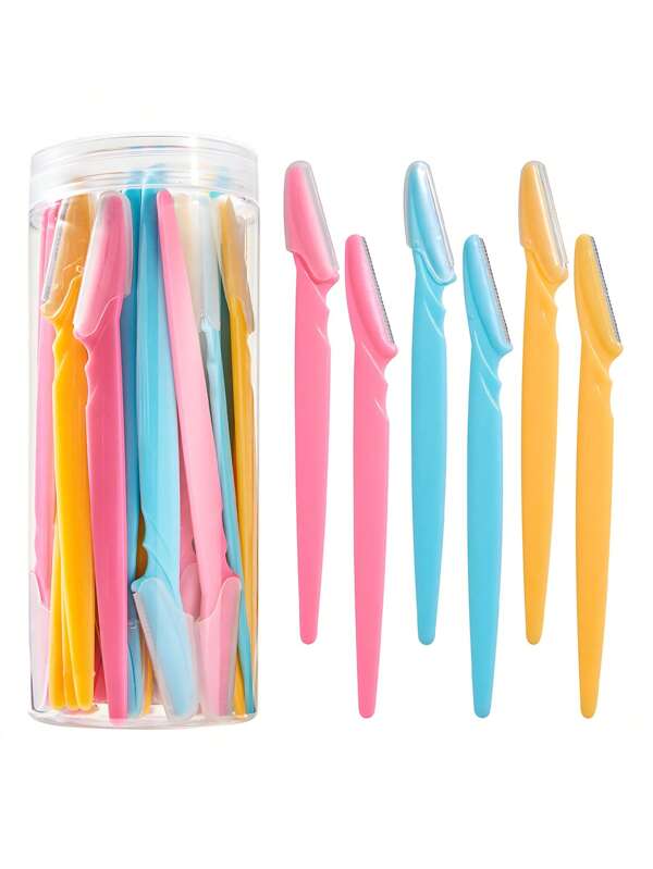 25 sets de cortaúñas de acero inoxidable, preservativos, tijeras de mango largo, cortaúñas, herramientas de belleza, utilizados para dar forma y recortar las cejas, exfoliar y herramientas de exfoliación, zona del bikini, afeitadora, herramienta de exfoliación de precisión para las cejas