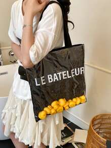 1pc Fashion Ladies Tote Bag, Shoulder Bag, Handbag, Large Capacity, Scratch & Wear Resistant Material, Suitable For Shopping, Dates, Gatherings, Commuting, Elegant Minimalist Casual Cool Black Tote Bag (16.0in*14.6in*0.2in)