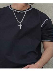 1pc Unisex Italian Cross Pendant Necklace, 3D Cut High Polish Cuban Chain Necklace, Suitable For Daily Wear, Gift For Birthday, Valentine's Day, Party