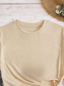 Plus Size Coffee Club Graphic Loose Round Neck Short Sleeve T-Shirt For Women, Casual Summer