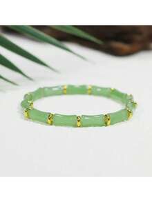 中国风竹节结设计时尚优雅手链，女士人造水晶串珠手链，象征富足。节日祝福礼物。幸运女士手链