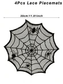 1/2/4pcs, Halloween Decor Placemats,Black Lace Polyester Placemats With Spiderweb Spider Design, Halloween Round Table Mats, Halloween Party Decor,Kitchen Dining Table Decoration Supplies, Modern Style Plate Mats, Halloween Haunted House Decoration,Home Decor, Halloween Decorations,Holiday Party Supplies,Indoor&Outdoor Use