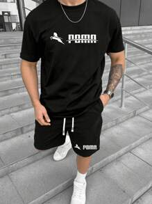 2 pezzi/set magliette a maniche corte e pantaloncini estivi da uomo, set di abbigliamento casual di moda con stampa grafica di lettere personalizzate, pantaloncini con tasche e vita con cordoncino, adatti per corsa, golf, pesca, basket, campeggio, palestra, nuoto e spiaggia