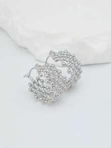 1 par de pendientes aro de mujer estilo minimalista, retro y casual con diseño de rejilla hueca, ideal para San Valentín - B - Ver 17