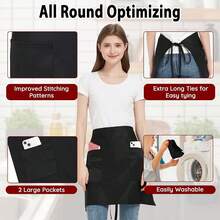 3 Piezas Delantales Corto de Cintura con 3 Bolsillos, Impermeable Chef Delantal Negro para Hombres y Mujeres, Delantal de Cocina Camarero Ajustable para Restaurante Cafetería - Negro - 70x46 cm - Ver 7