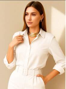 Women's Elegant Button Down Shirt - Casual Chic Simple Style Pocket With Belt Button - trắng - Xem 3